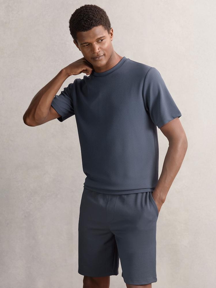 reiss Textured Crew-Neck T-Shirt in Airforce Blue