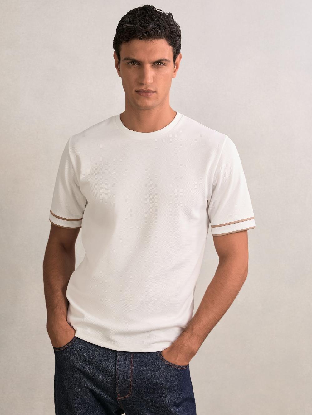 Reiss Textured Crew-Neck Tipped T-Shirt In White