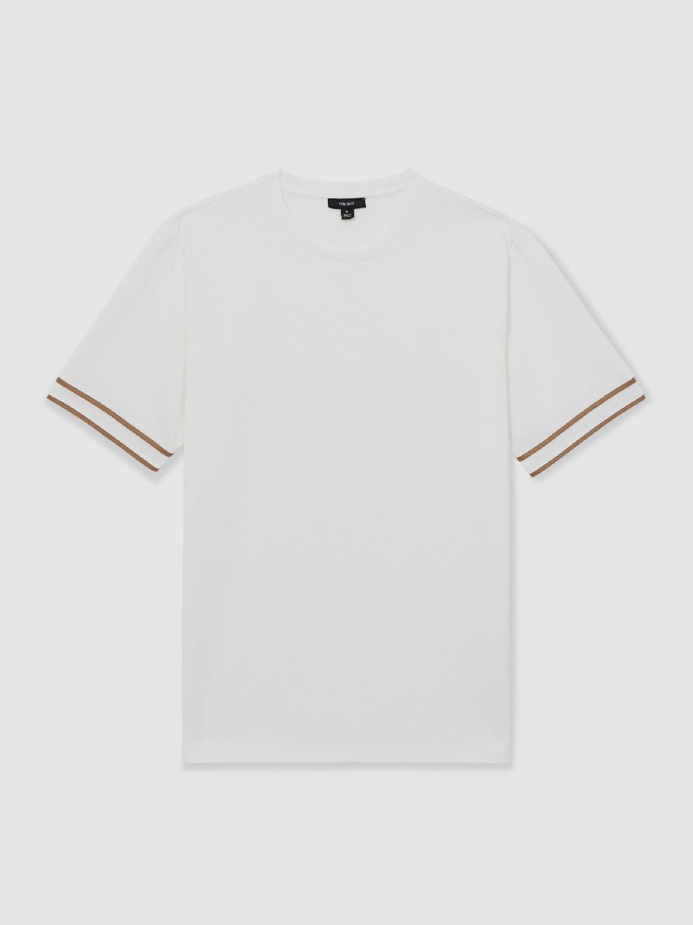 Reiss Textured Crew-Neck Tipped T-Shirt In White