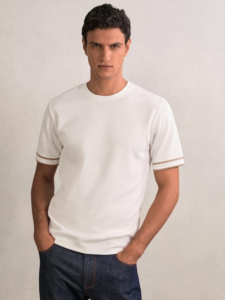 reiss Textured Crew-Neck Tipped T-Shirt in White