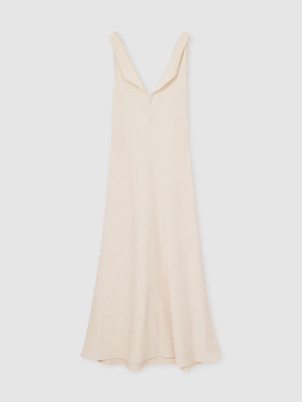 Reiss Textured Drape-Neck Midi Dress In Cream