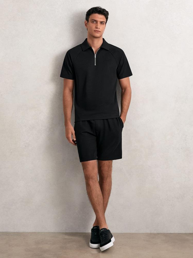 reiss Textured Drawstring Shorts in Black