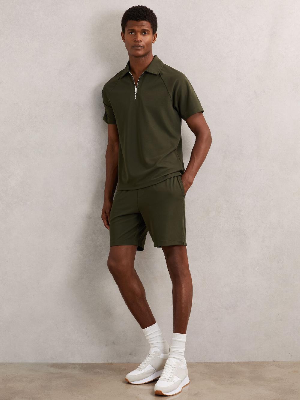 Reiss Textured Drawstring Shorts In Green