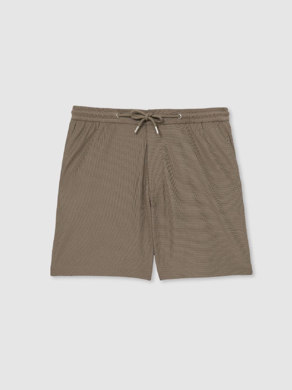 Reiss Textured Drawstring Shorts In Mocha Brown