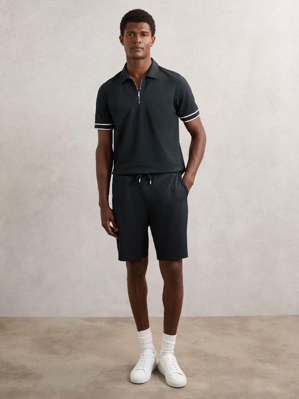 Reiss Textured Drawstring Shorts In Navy