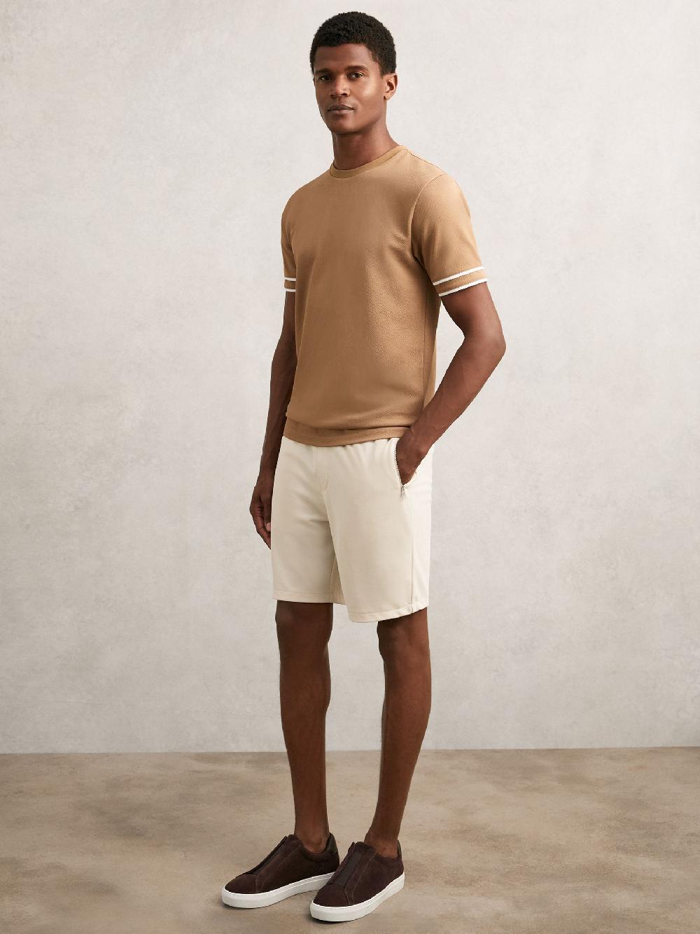 Reiss Textured Drawstring Shorts In Stone