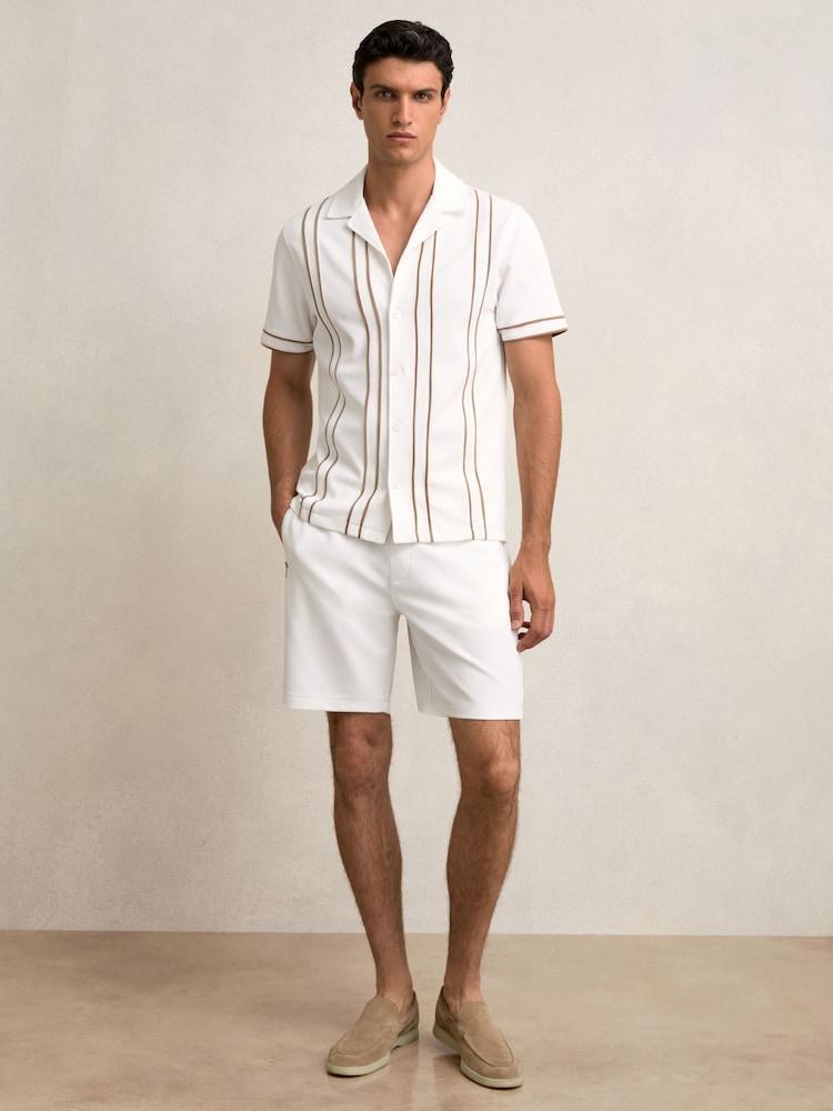 reiss Textured Drawstring Shorts in White