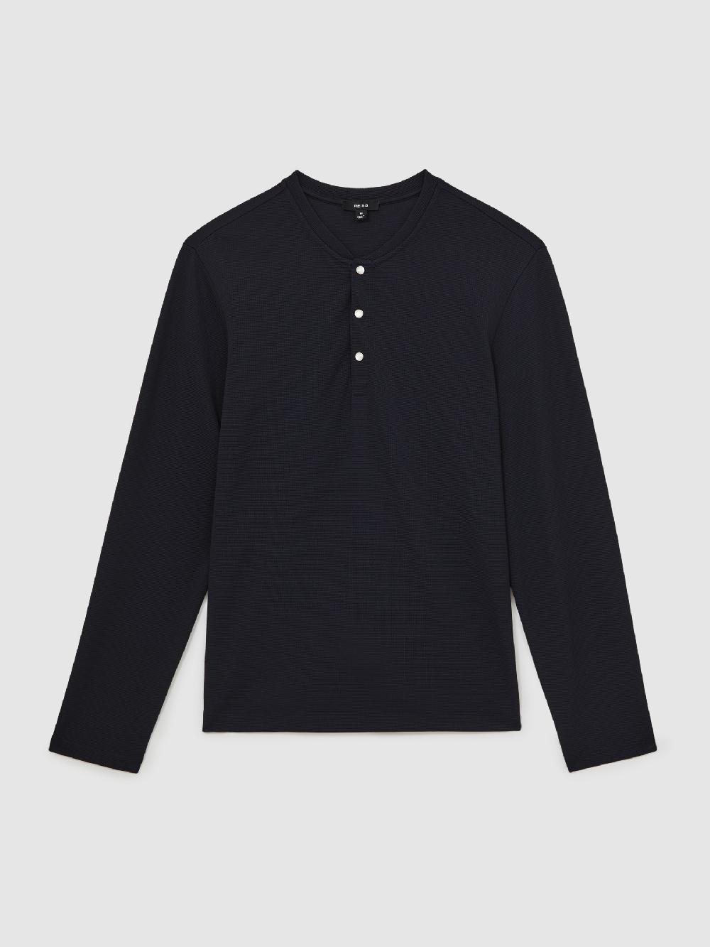 Reiss Textured Grandad-Collar Henley Shirt In Navy