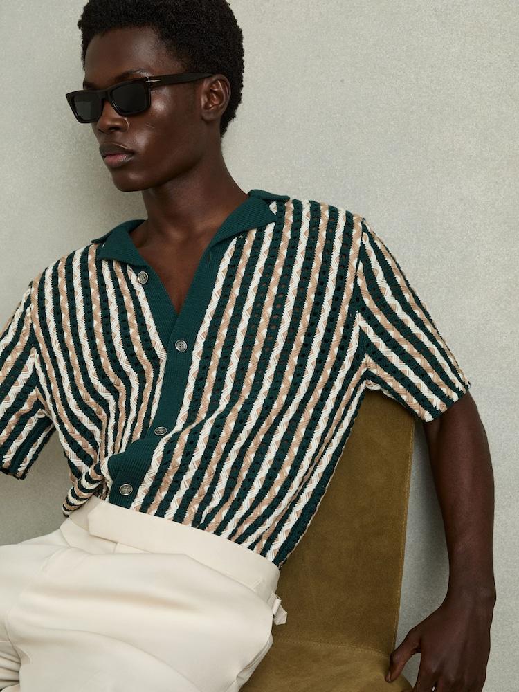 reiss Textured-Knit Cuban-Collar Shirt in Green