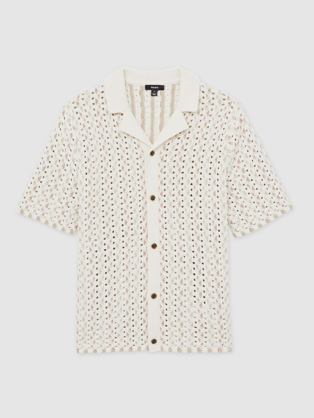 Reiss Textured-Knit Cuban-Collar Shirt In Natural