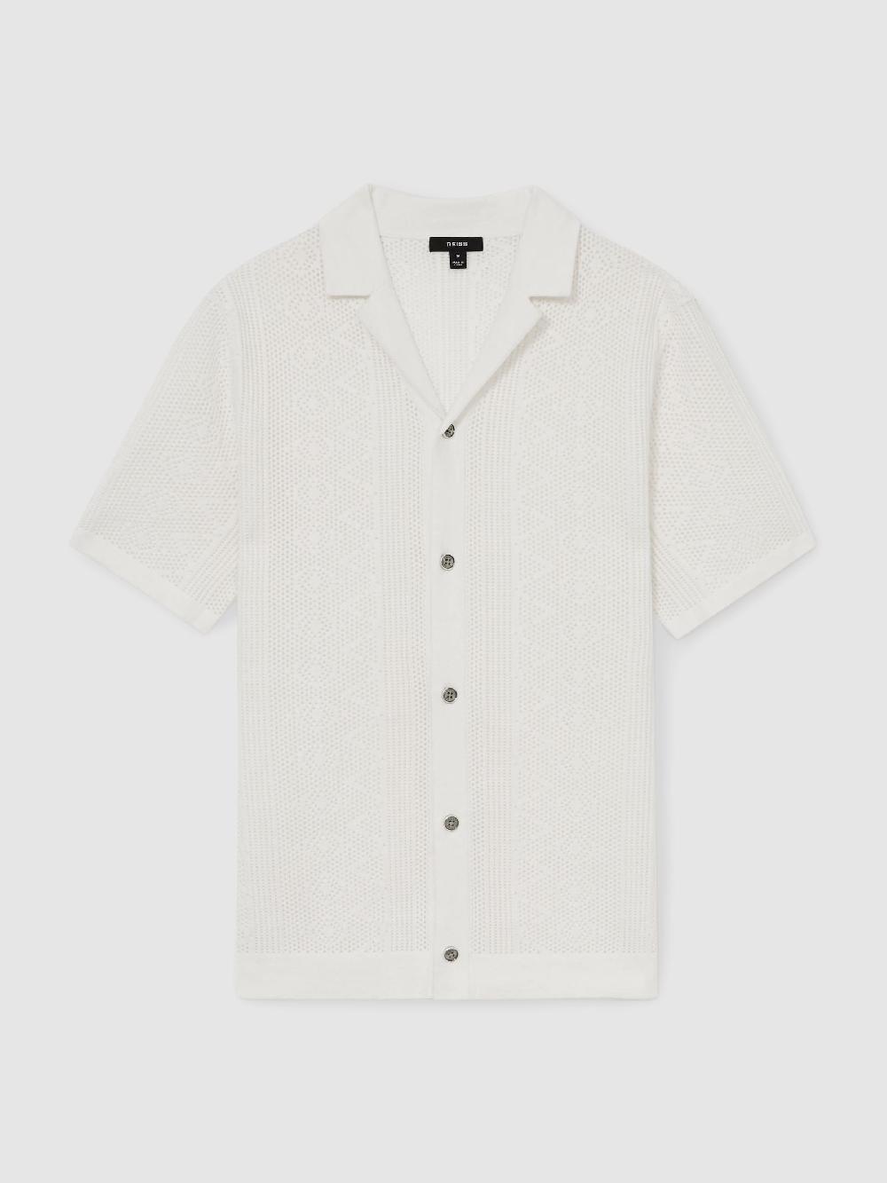 Reiss Textured-Knit Short-Sleeve Shirt In White
