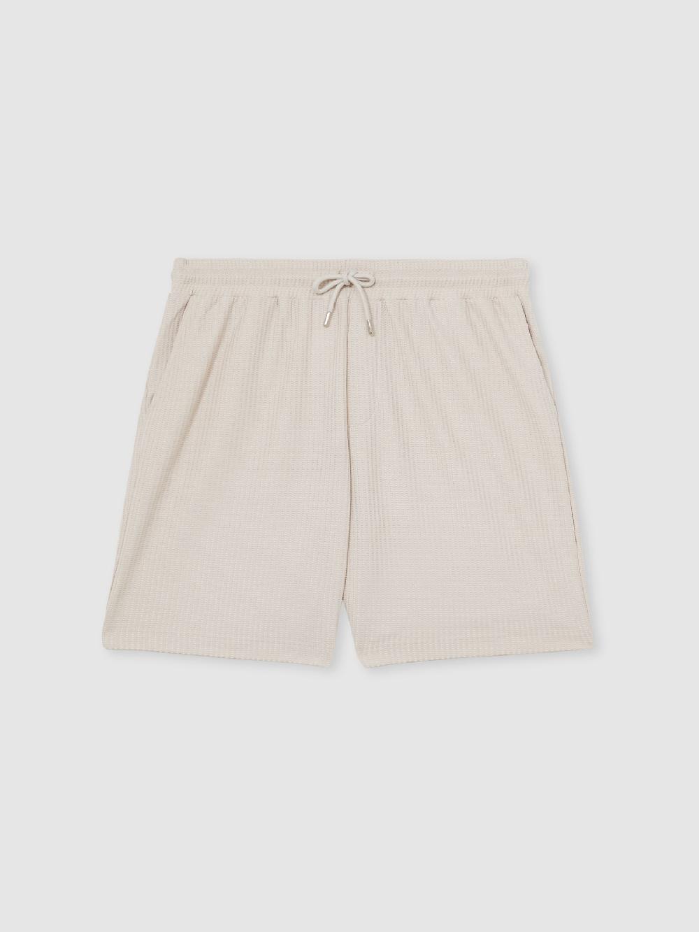 Reiss Textured-Knit Shorts In Champagne