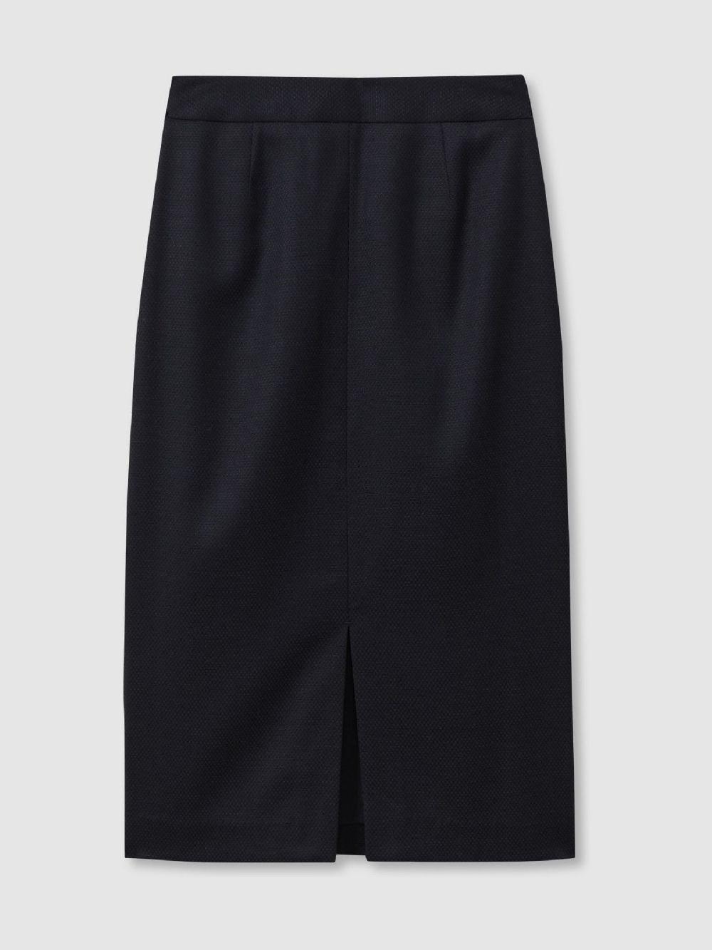 Reiss Textured Pencil Midi Suit Skirt In Navy