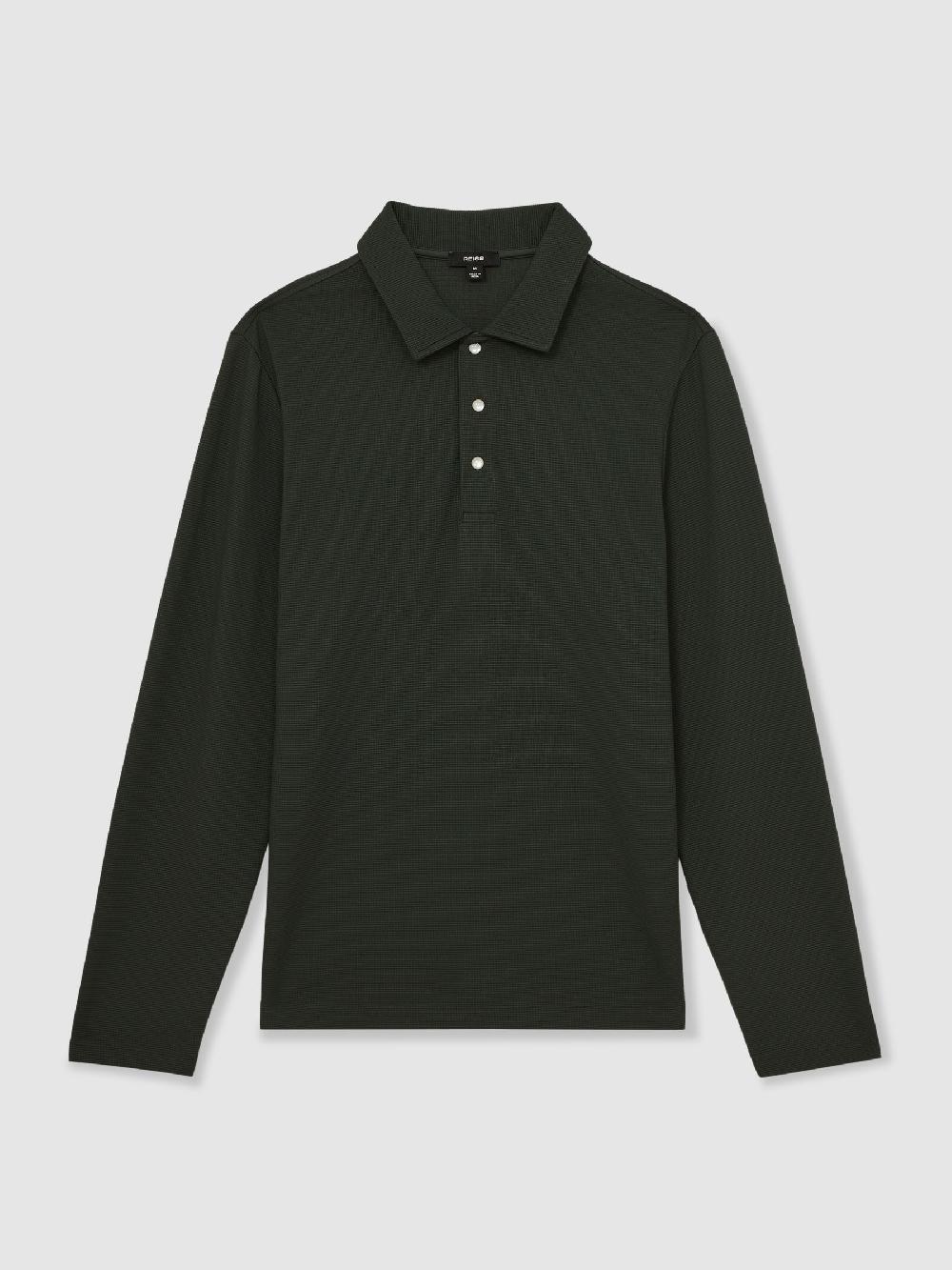Reiss Textured Press-Stud Polo Shirt In Green
