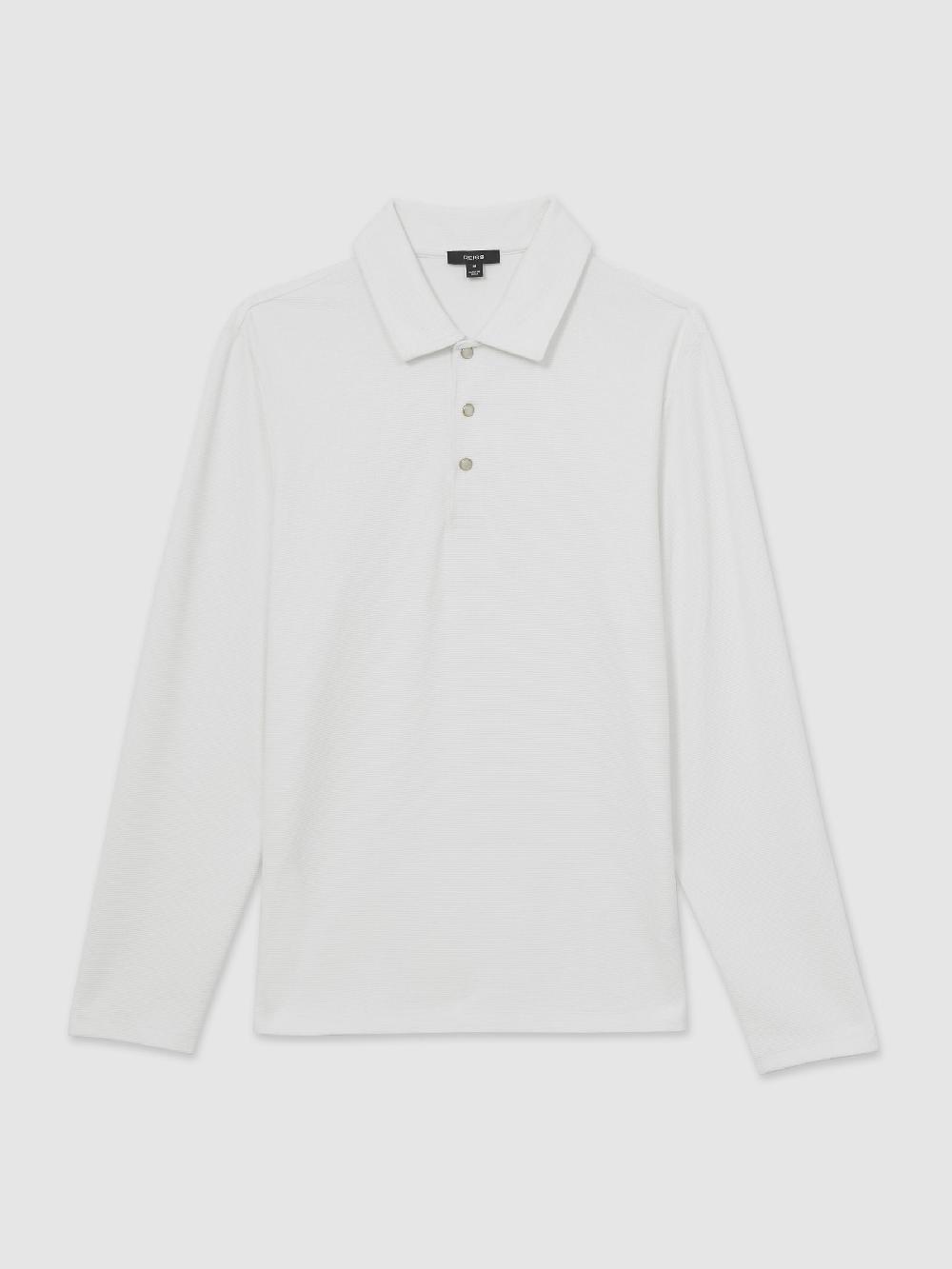 Reiss Textured Press-Stud Polo Shirt In White