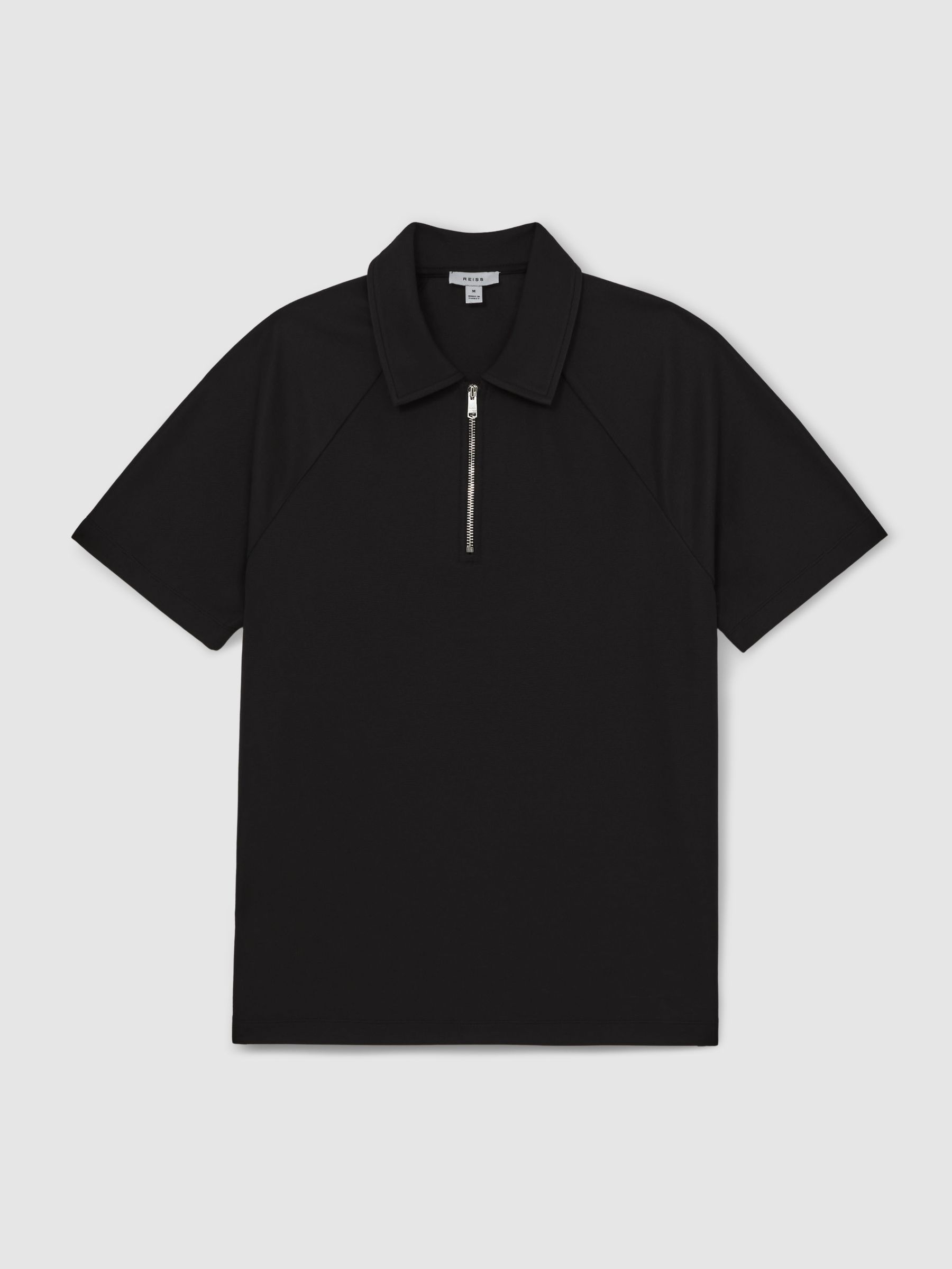 Reiss Textured Raglan Half-Zip Polo Shirt In Black