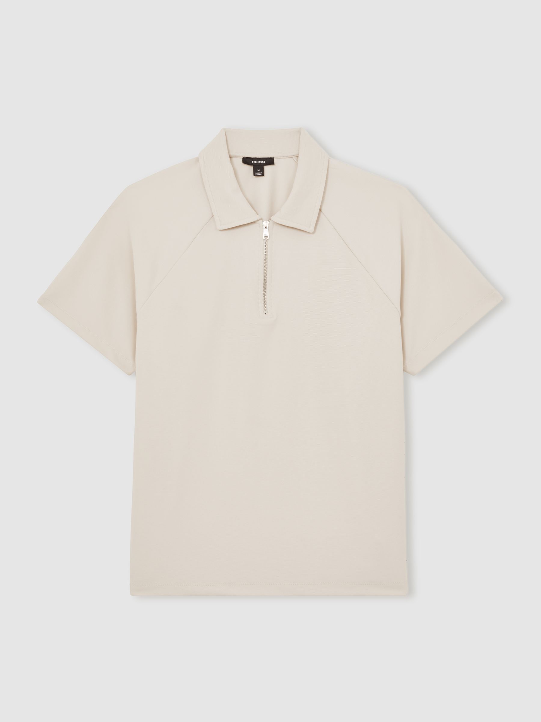 Reiss Textured Raglan Half-Zip Polo Shirt In Stone