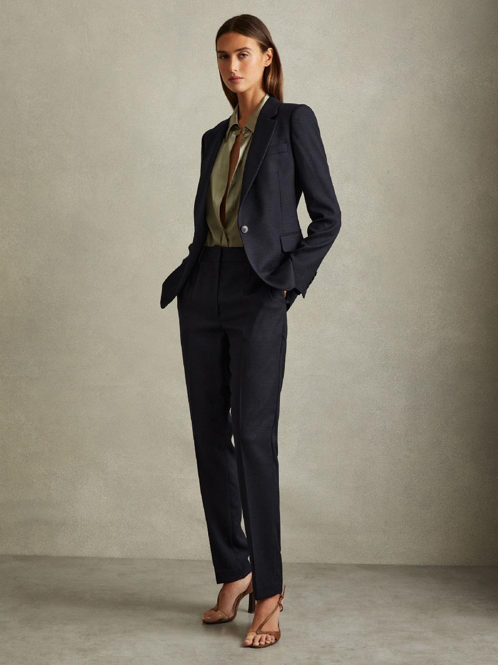 Reiss Textured Single Breasted Suit Blazer In Navy