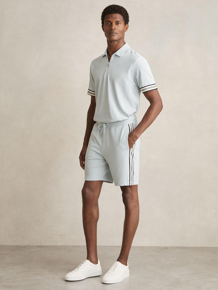 reiss Textured Tape Drawstring Shorts in Ice Blue