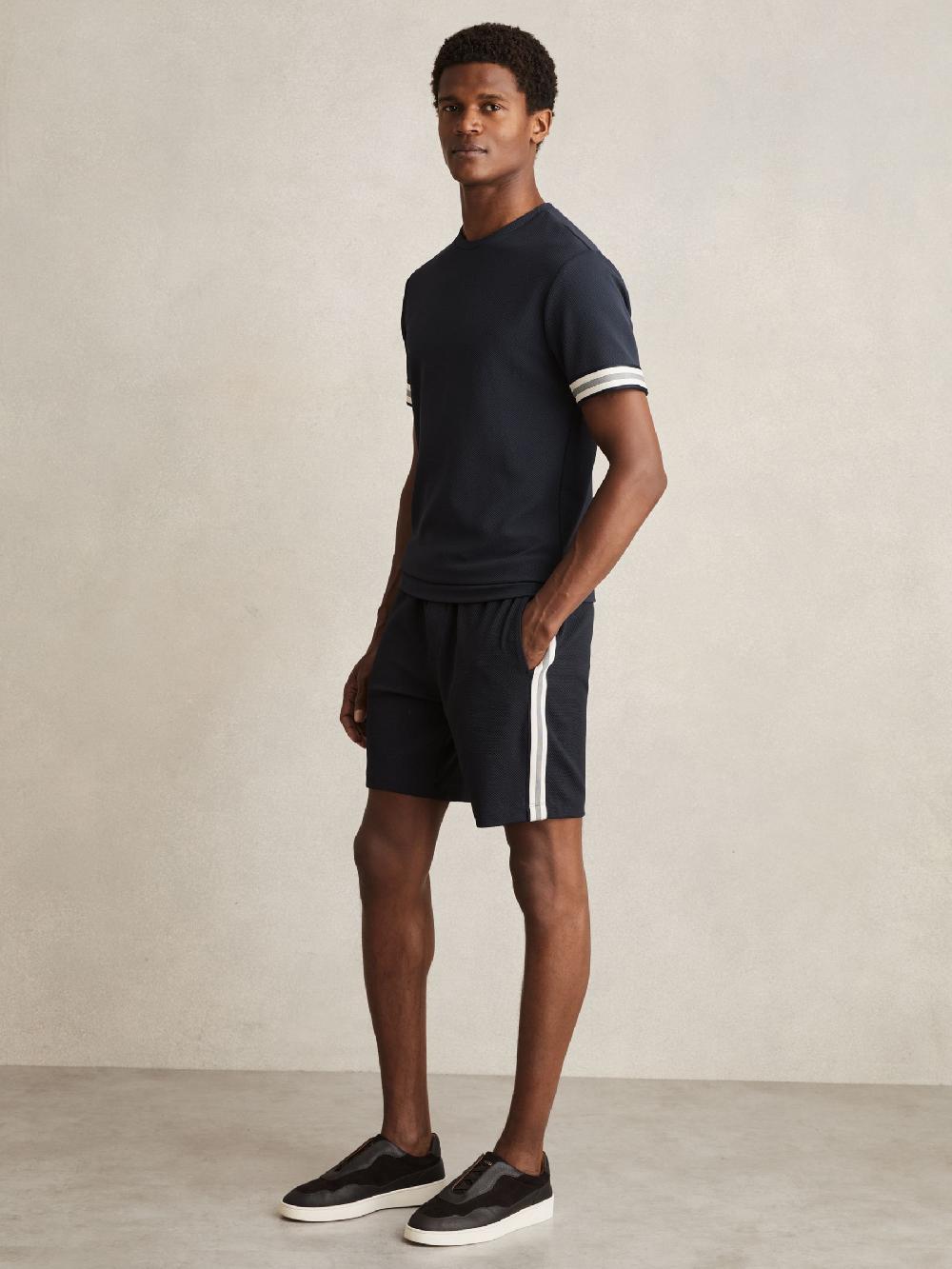Reiss Textured Tape Drawstring Shorts In Navy