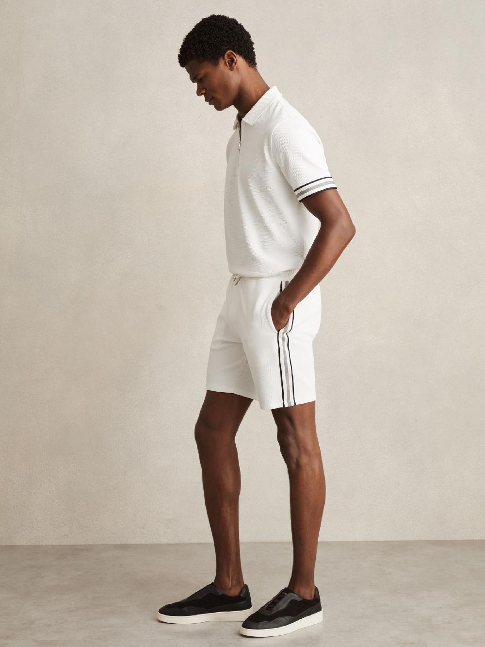 Reiss Textured Tape Drawstring Shorts In Off White