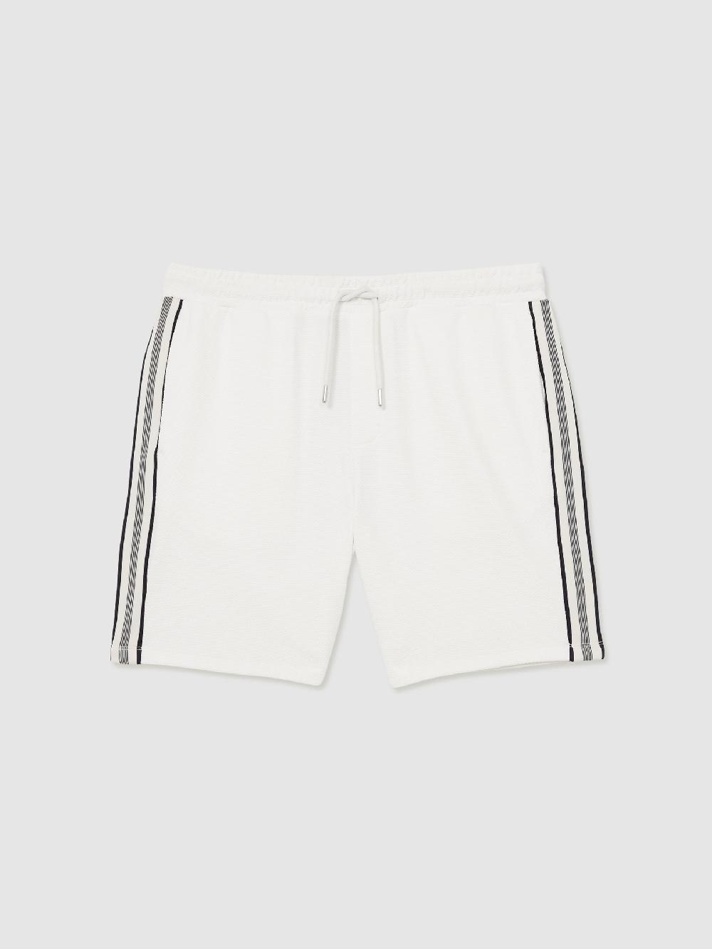 Reiss Textured Tape Drawstring Shorts In Off White