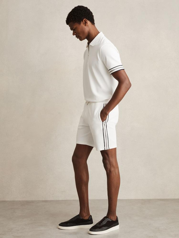 reiss Textured Tape Drawstring Shorts in Off White