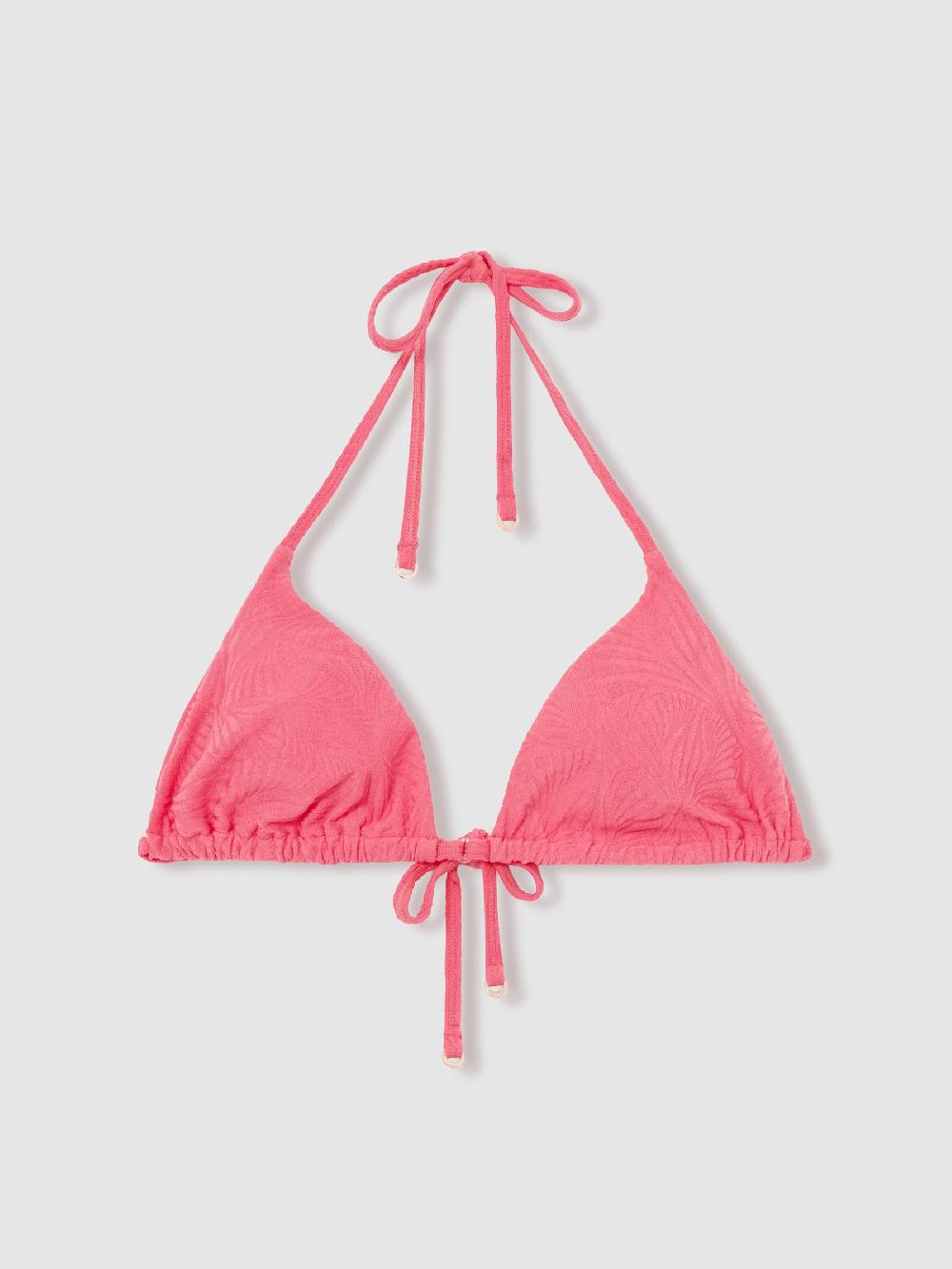 Reiss Textured Triangle Bikini Top In Coral Pink