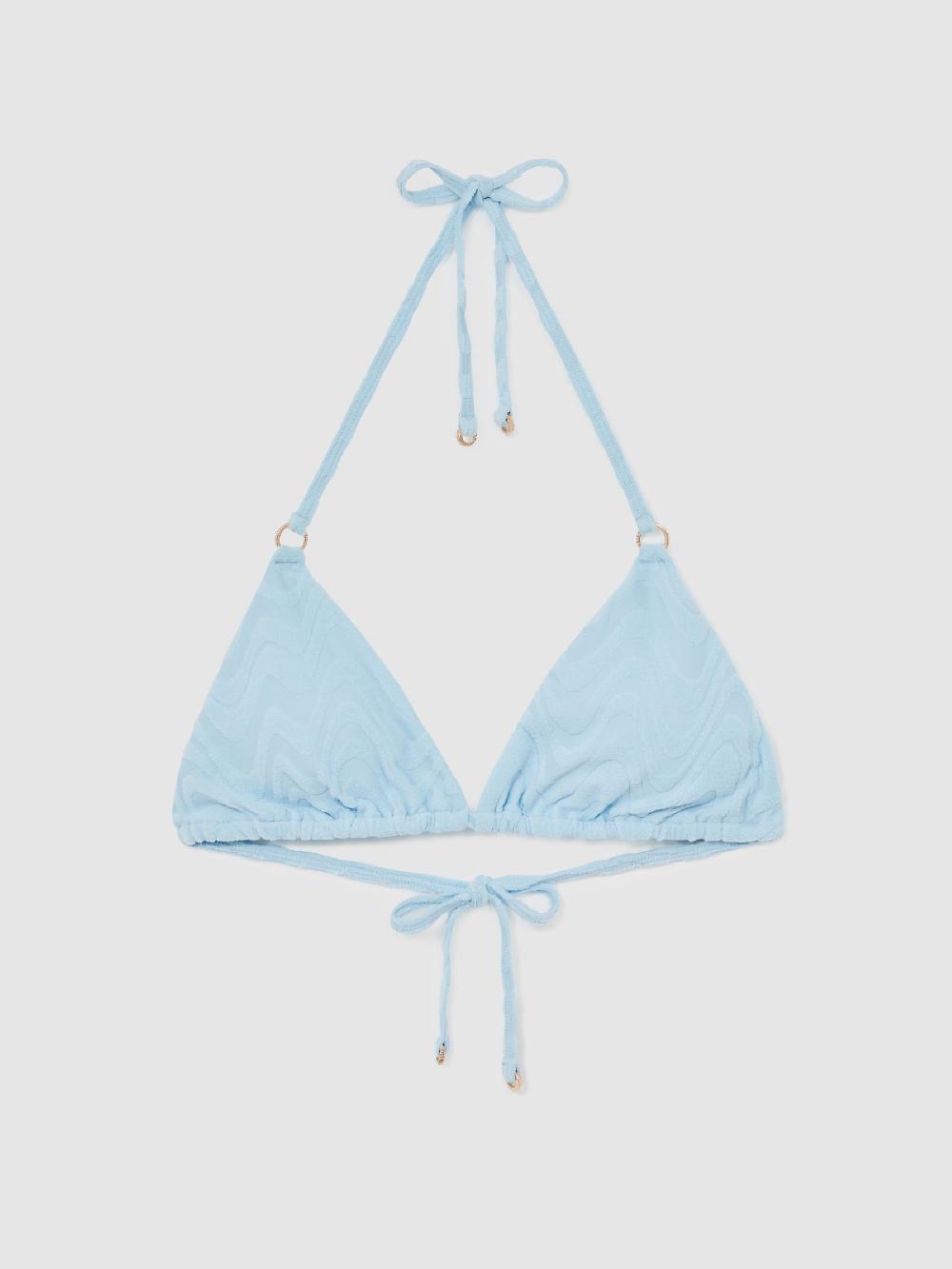 Reiss Textured Wave Triangle Bikini Top In Blue