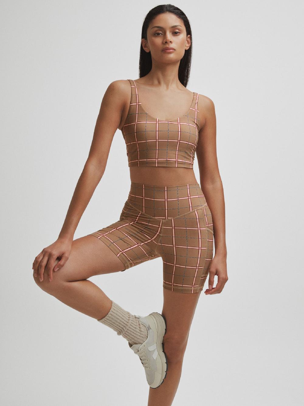 Reiss The Upside Check Spin Shorts In Brown Check