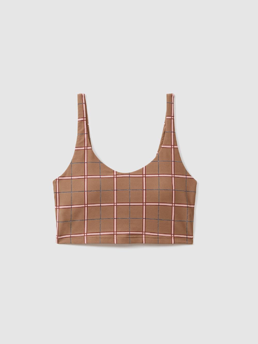 Reiss The Upside Check Sports Bra In Brown Check
