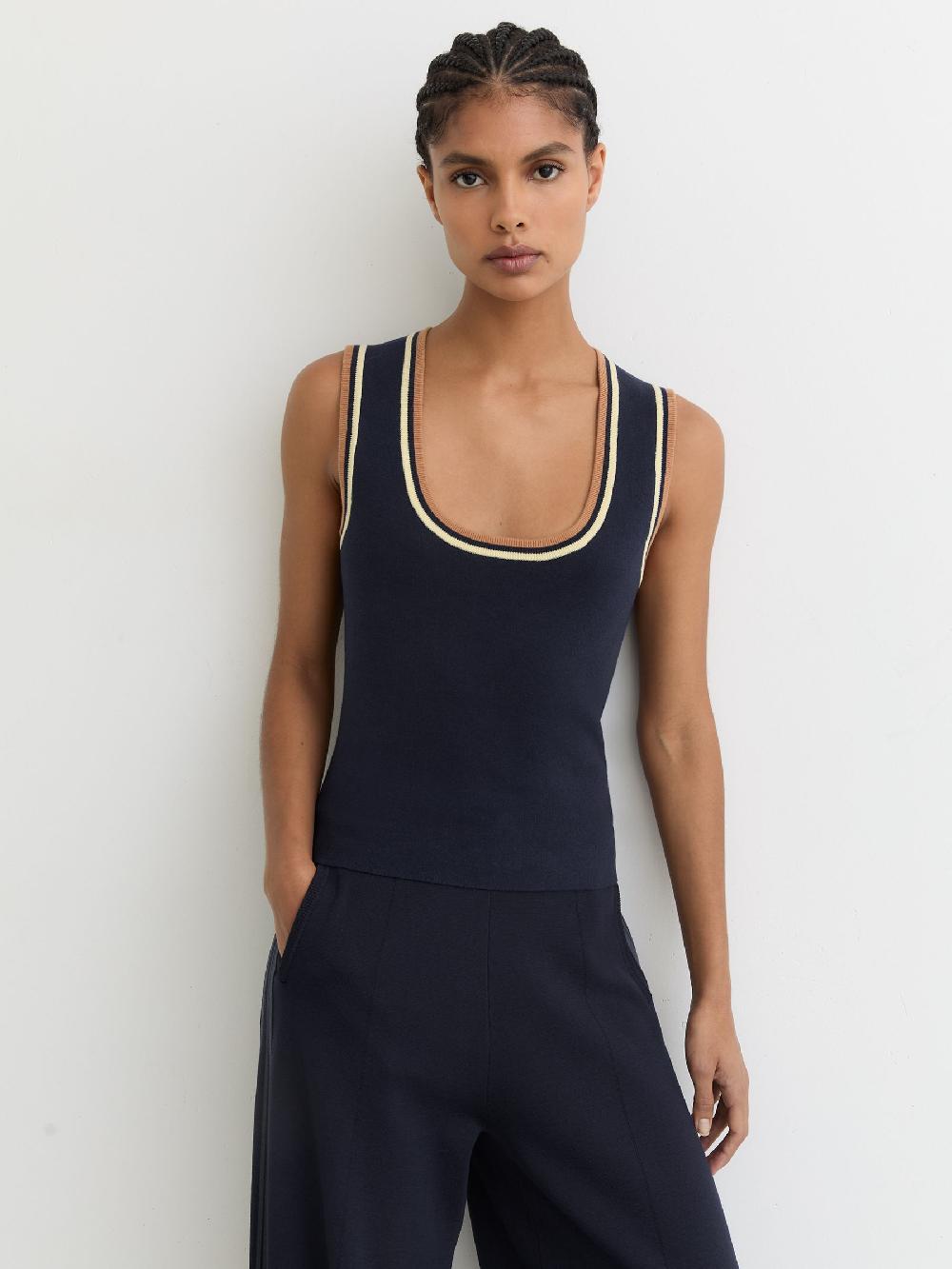 Reiss The Upside Knitted Tank Top In Navy