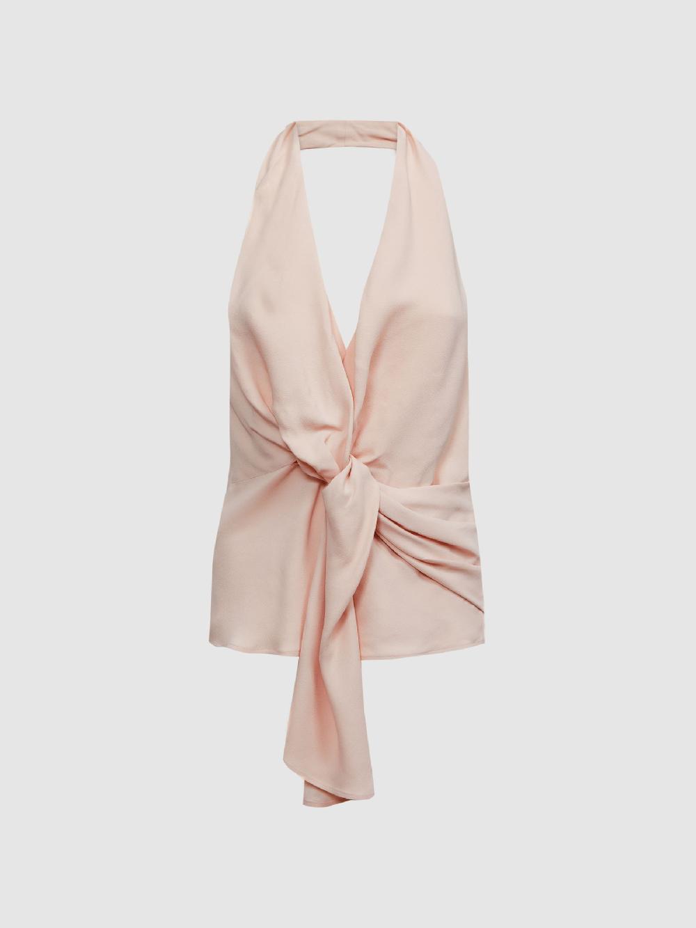 Reiss Tie Halter Neck Blouse In Nude