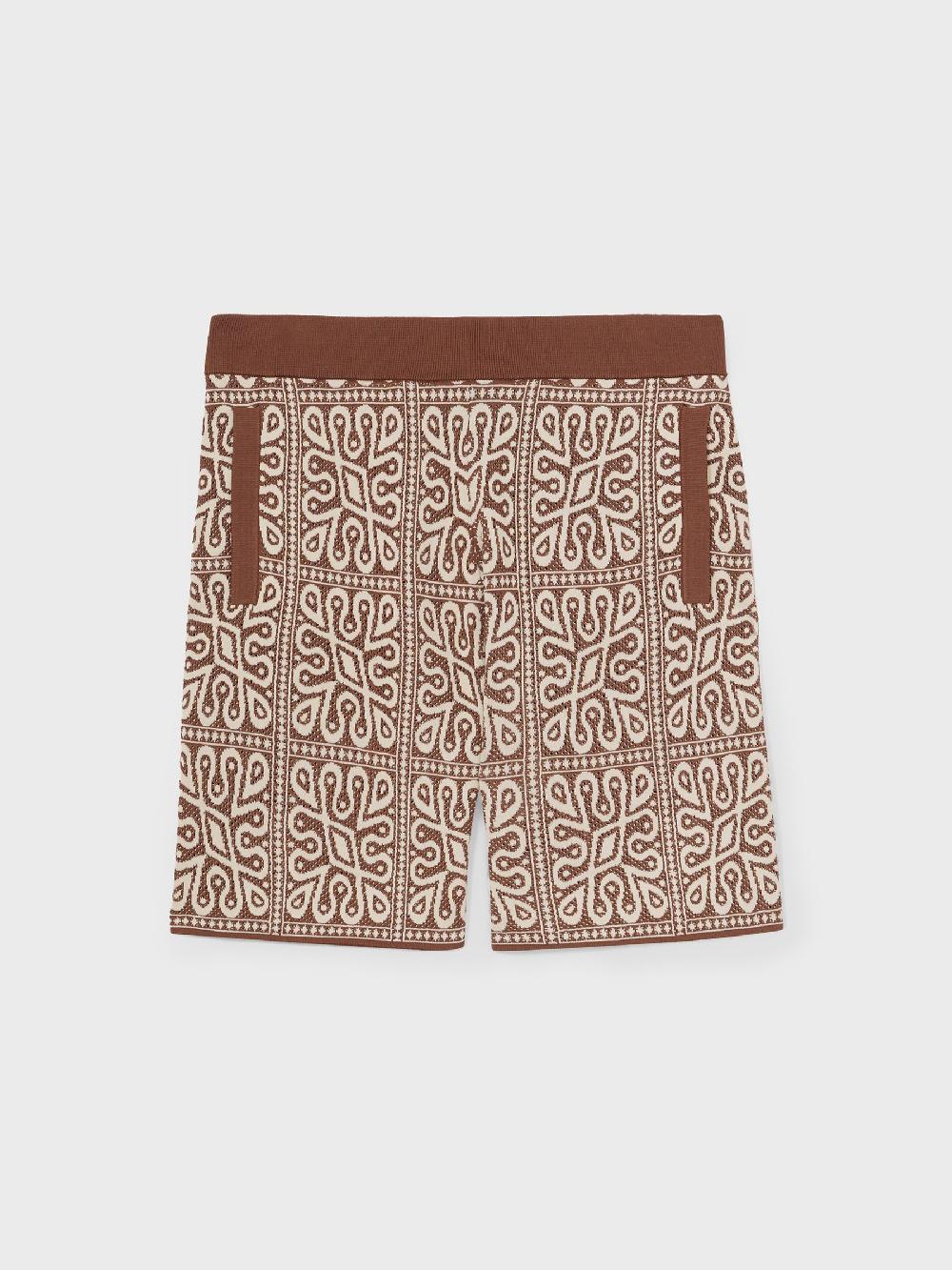 Reiss Tile Pattern Knit Shorts In Brown/White