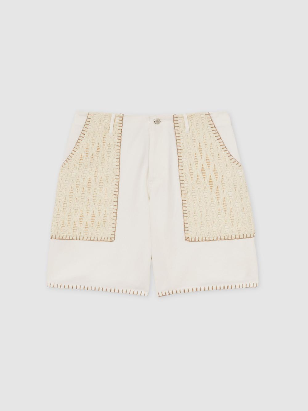 Reiss Reiss | Tom Daley Crochet Denim Shorts In Off White