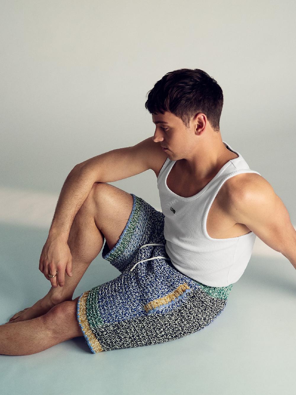 Reiss Reiss | Tom Daley Crochet Panel Shorts In Yellow/Green/Blue Multi
