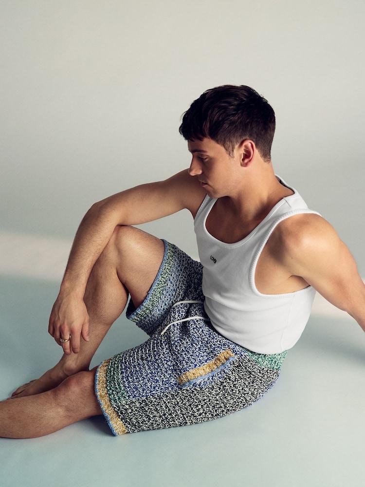 reiss Reiss | Tom Daley Crochet Panel Shorts in Yellow/Green/Blue Multi