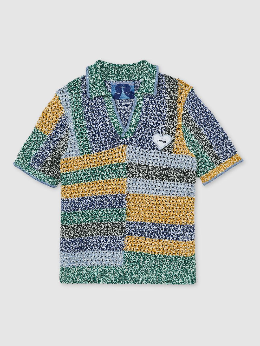 Reiss Reiss | Tom Daley Crochet Polo Shirt In Yellow/Green/Blue Multi