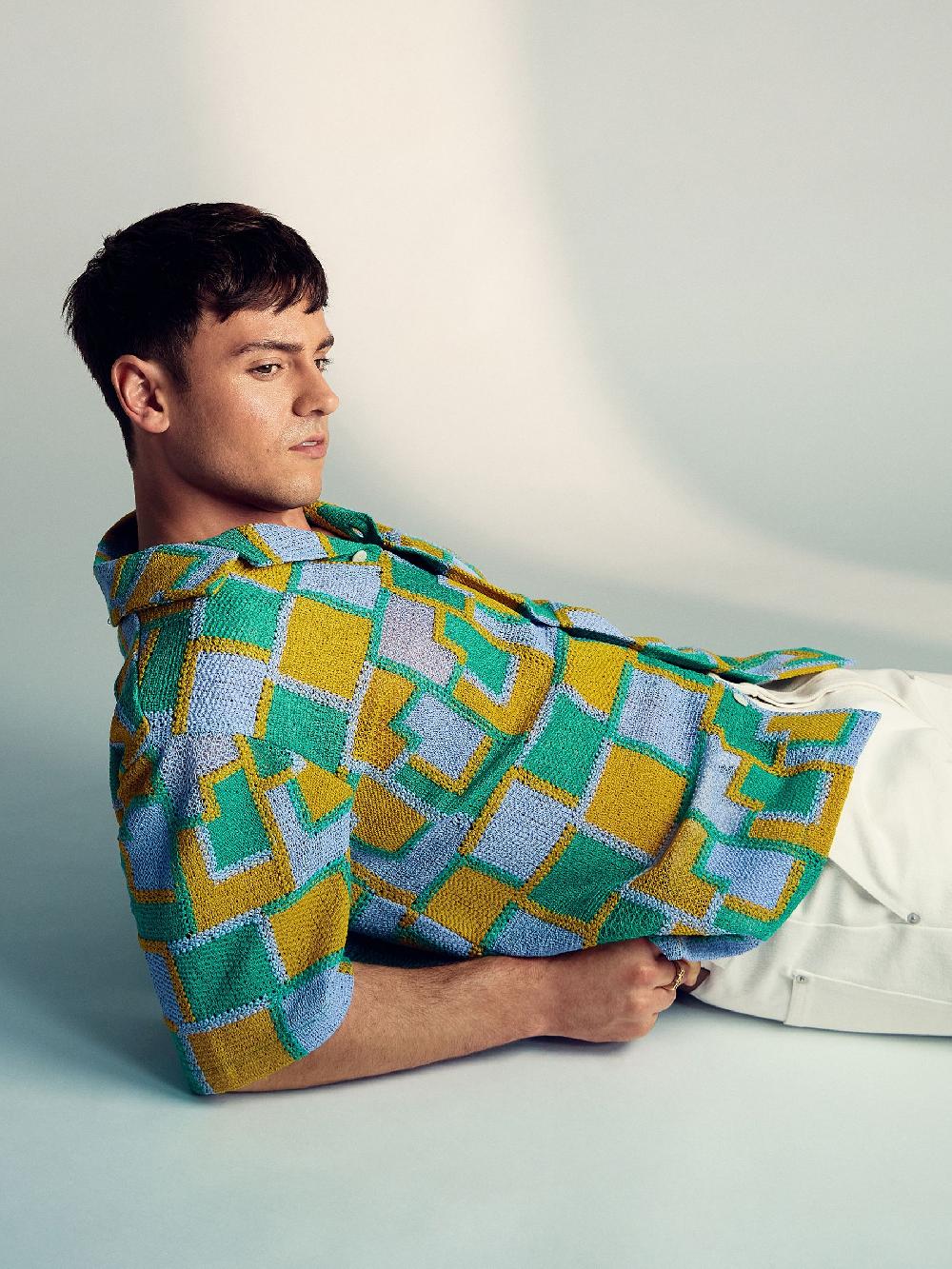 Reiss Reiss | Tom Daley Tile Crochet Shirt In Yellow/Green/Blue Multi