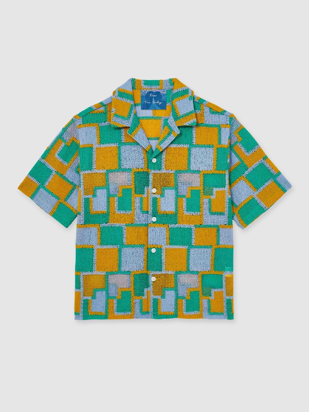Reiss Reiss | Tom Daley Tile Crochet Shirt In Yellow/Green/Blue Multi