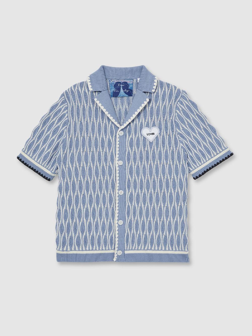 Reiss Tom Daley Wave-Knit Shirt In Soft Blue/White