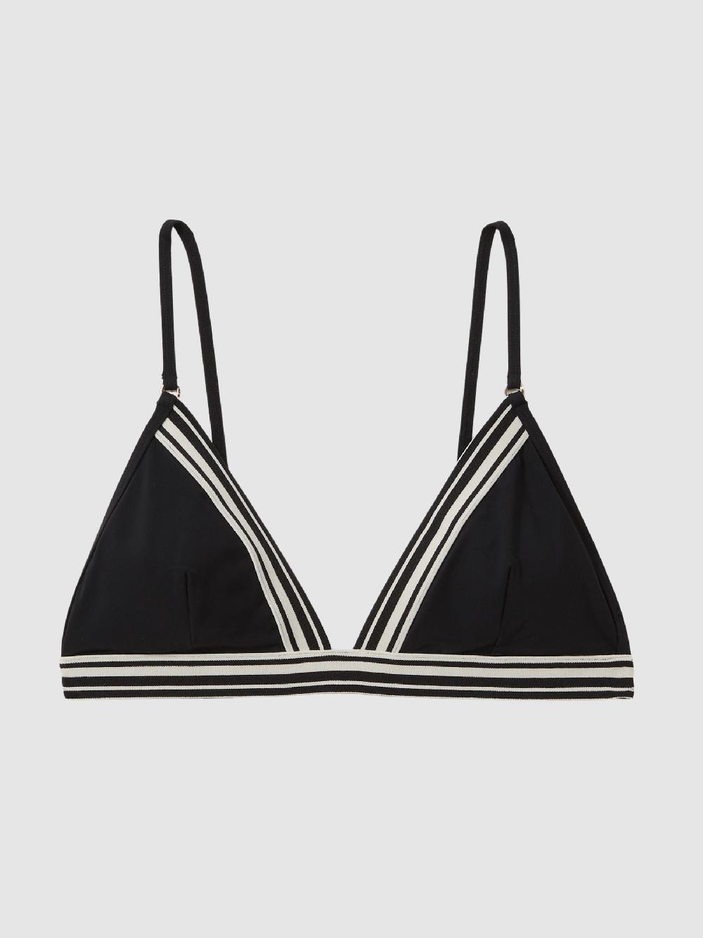 Reiss Triangle Contrast Trim Bikini Top In Black