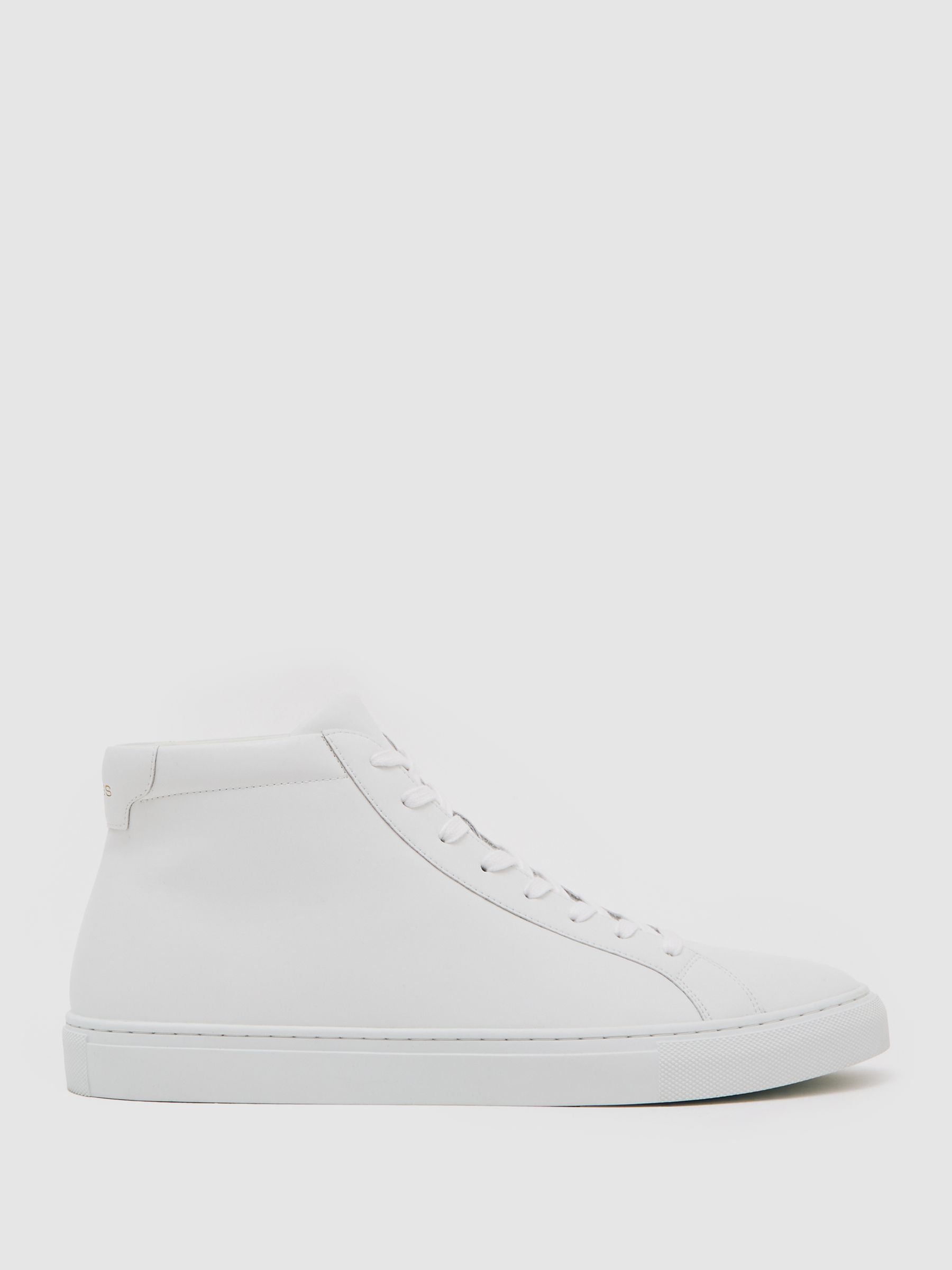 Reiss Tumbled-Leather High-Top Trainers In White