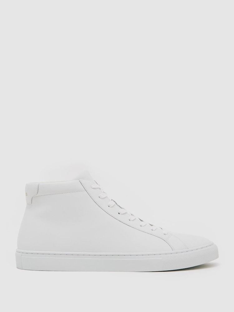 reiss Tumbled-Leather High-Top Trainers in White