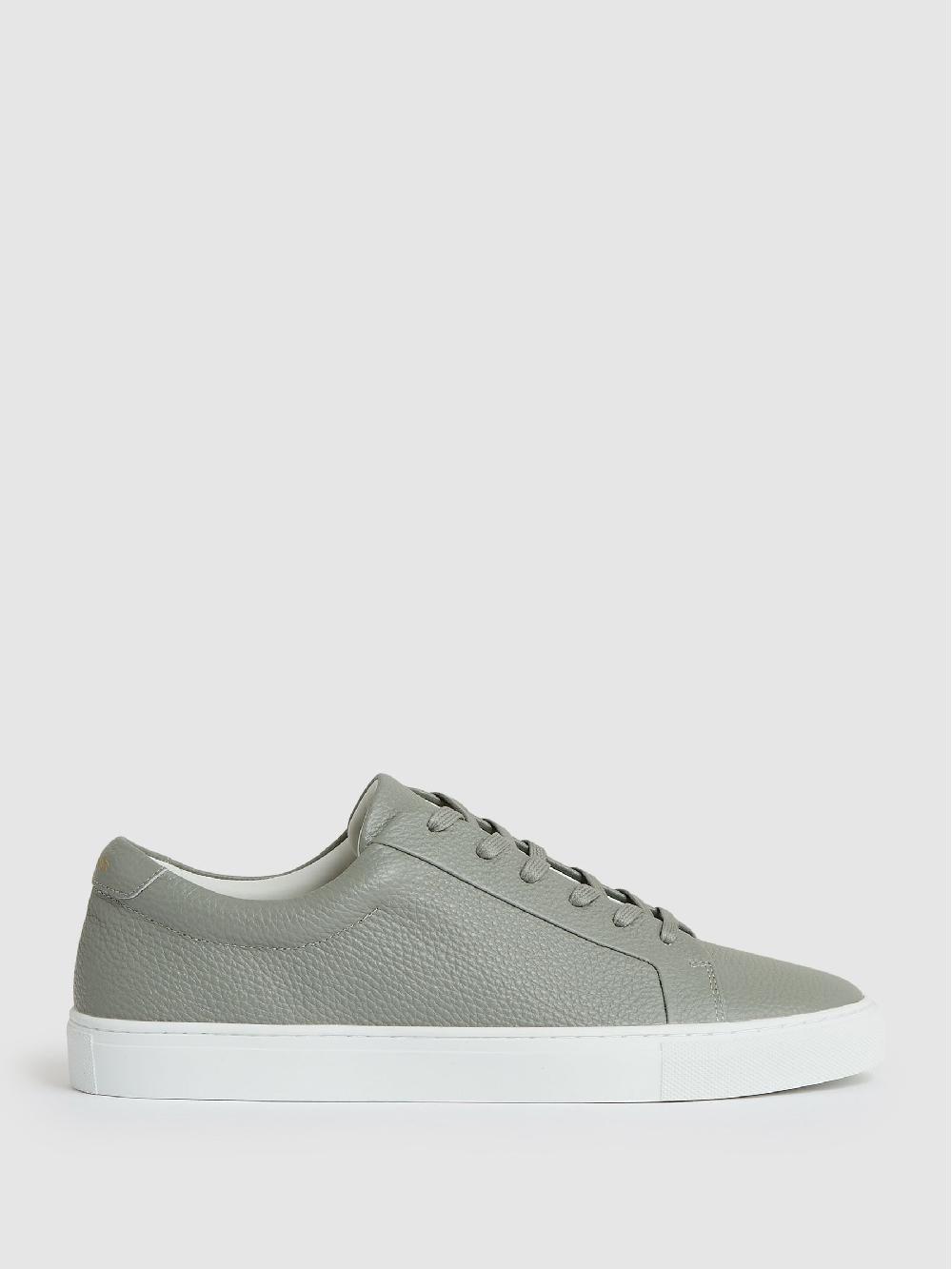 Reiss Tumbled Leather Trainers In Mint Green