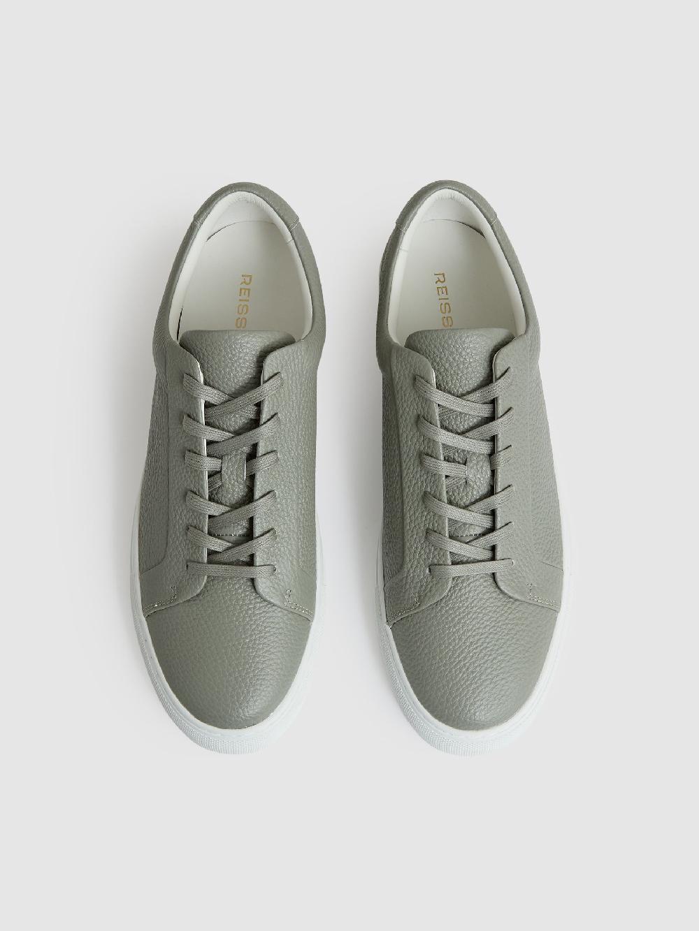 Reiss Tumbled Leather Trainers In Mint Green