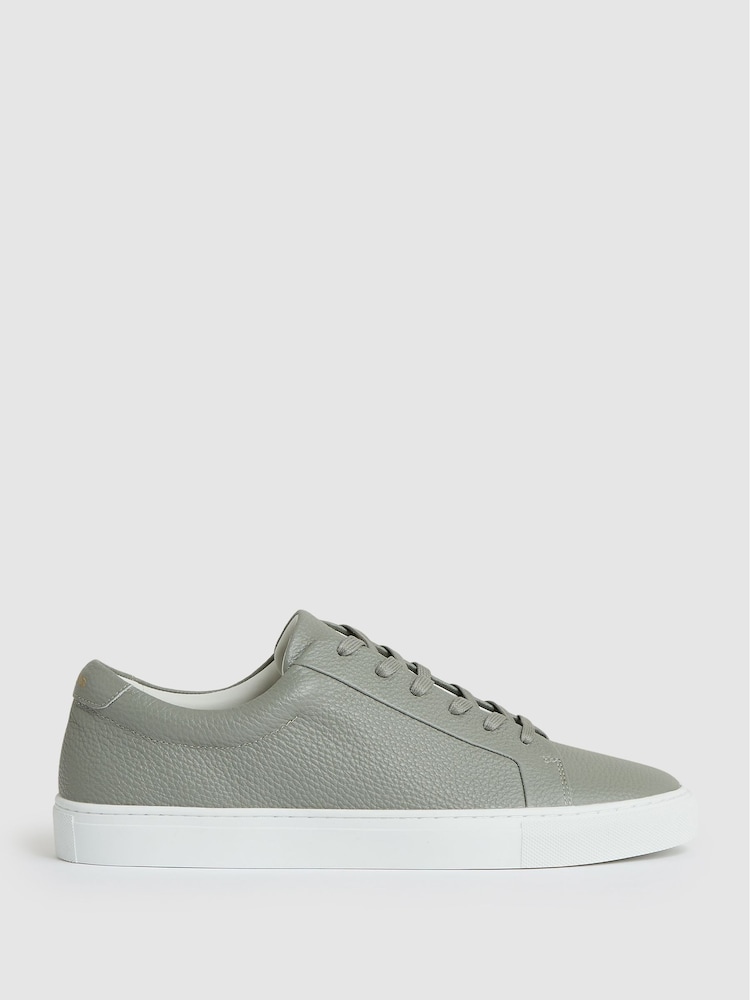 reiss Tumbled Leather Trainers in Mint Green