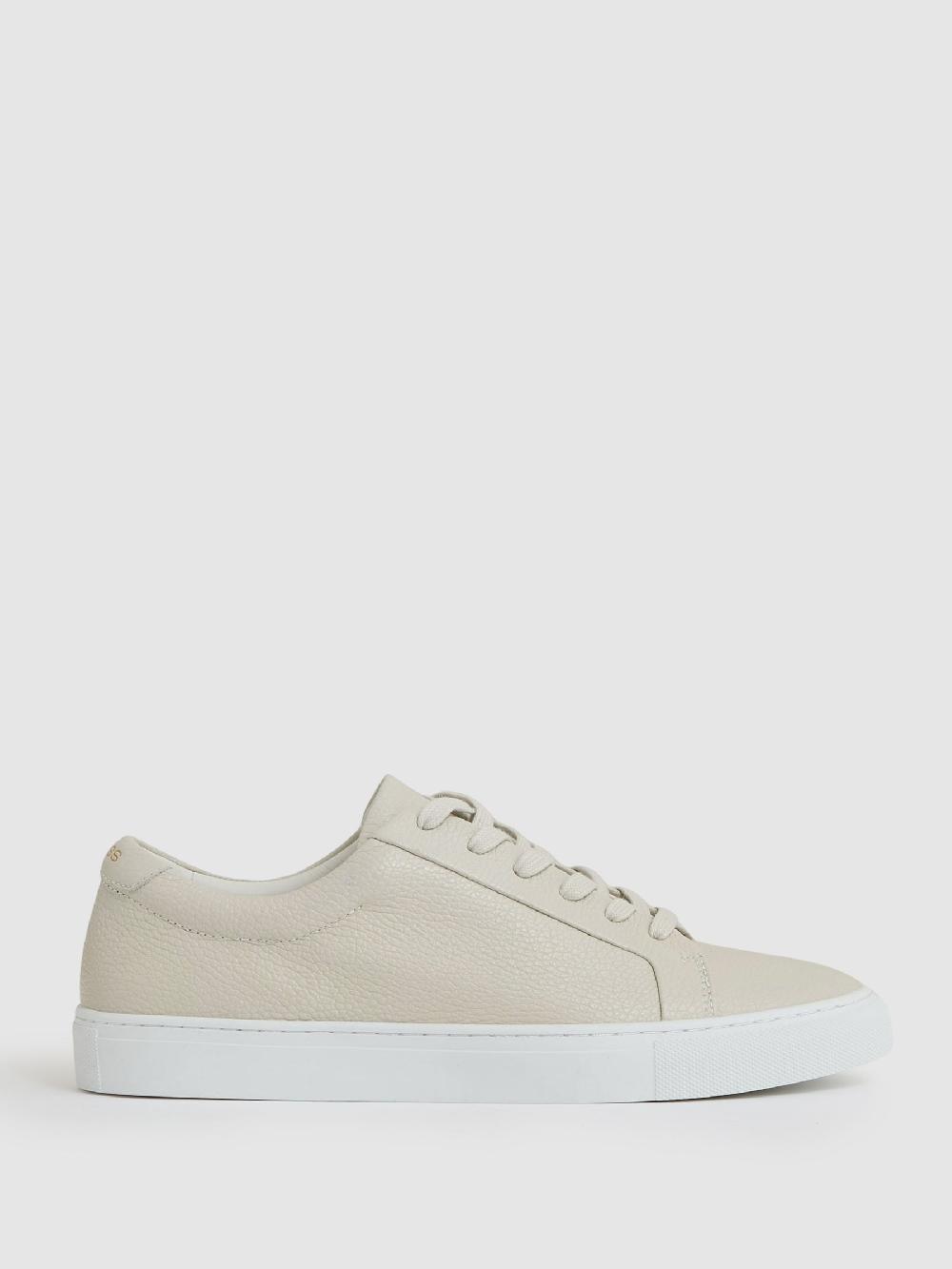 Reiss Tumbled Leather Trainers In Off White