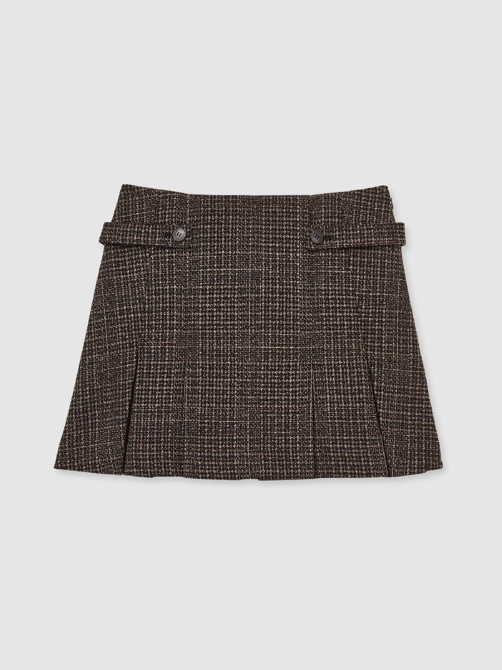 Reiss Tweed Pleated Mini Skirt In Brown