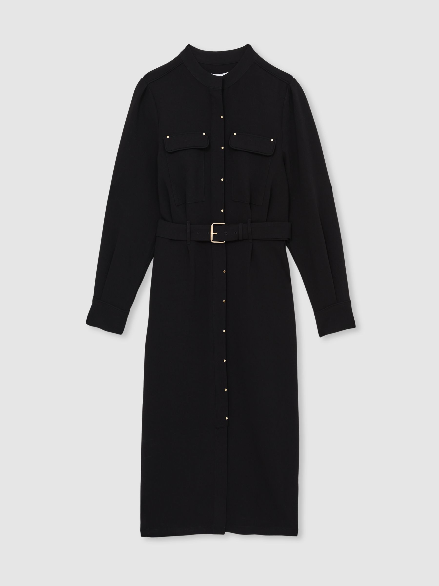 Reiss Twill Belted Shirt Dress In Black